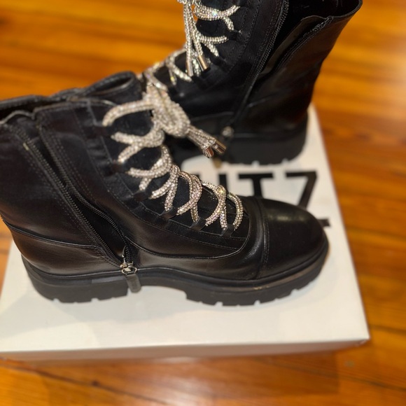 SCHUTZ Black Combat Boots with Silver Laces - Picture 3 of 6